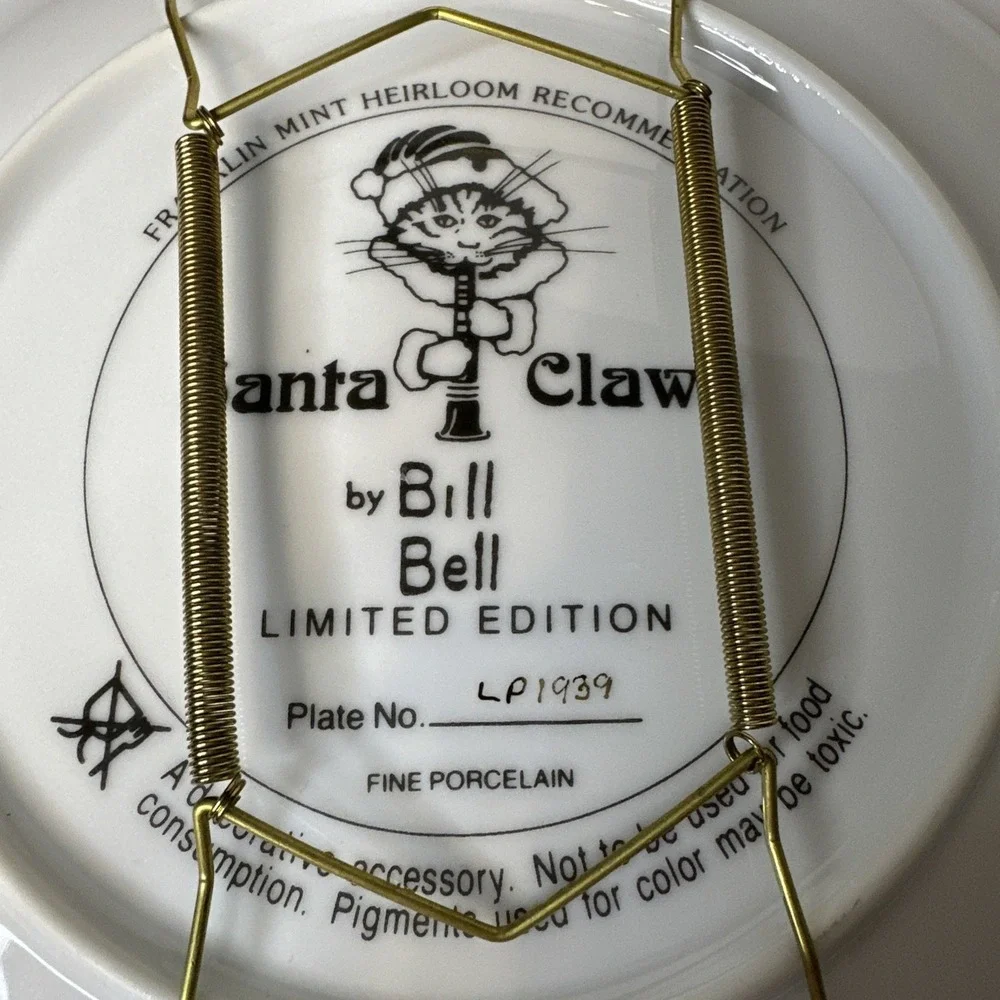 Bill Bell Santa Claws Cats Christmas Plate Franklin Mint Ltd Ed 8